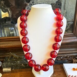 Estate Deep cherry Red AMBER Round Necklace extraordinary sterling silver